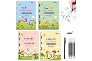 Waldspring 4 Cuadernos Reutilizables Caligrafia, Groove Calligraphy, Lumios Libros de Caligrafía se Aplica a la Práctica de Los Niños, Escritura, Pintura, Dibujo