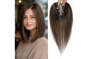 SIVOTATO Hair Toppers for Women 10 Inch Hairpieces No Bangs Hairline Topper Wiglets Hairpieces for Thinning Hair Swiss Base Medium Brown（4#）