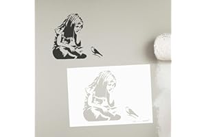 LaserCad BANKSY Streetart (B013, Girl and Bird, DIN A4), pochoir pour graffiti, aérographe, art, décoration, peinture
