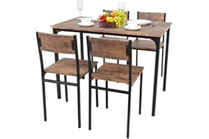 PULUOMIS Dining Table and Chairs Set 4, Breakfast Dining Table and 4 Chairs 5 Piece Dining Room Set, Modern Design for Kitchen Home Bistro Patio Garden, Brown