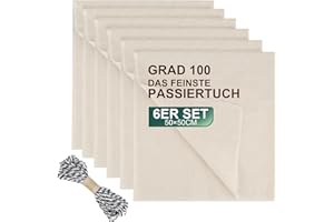 FAMCUCHE Lot de 6 torchons à fromage 50 x 50 cm - Tissu fin - Densité 100 - Avec fil de coton de 10 m - Coton non blanchi - Avec bords cousus - Réutilisable
