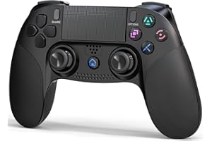 LuckyMoon Wireless Controller for PS4, Gamepad Joystick Controller Compatible with PS4/Pro/Slim with Dual Vibration/6-Axis Gyro Sensor/Wake up/3.5mm Audio Jack-Black