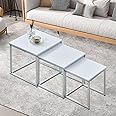 nozama White Nest of Tables Set of 3,Gloss Nesting Tables,Sofa End Side Coffee Table for Small Space Living Room Bedroom, 40X40X42CM