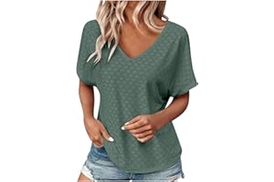HAOLEI T-Shirt Donna Estiva Cotone V Scollo Tinta Unita Maglietta Manica Corta Top Casual Case Camicie Orlo Arrotondato Abbigliamento Primavera Donna Leggero Classico Estate T Shirt per Feste