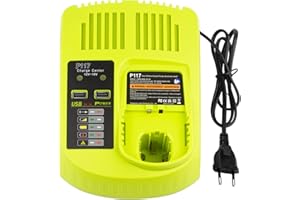 LabTEC P117 Chargeur de batterie double port pour Ryobi 12 V-18 V One Plus, Li-Ion NI-Cd NI-MH pour Ryobi BPL-1815 P102 P103 P104 P105 P106 P107 P108 P109 P122