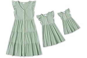 IFFEI Madre e Hija Vestidos Mangas con Volantes Vestido de Verano Familia Trajes a Juego