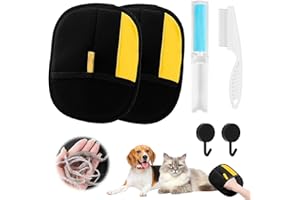 BAISHUWU Guante Magnético de Pelo de Gato, 2 Cat Hair Remover Gloves, Peine Anti Pulga Perros y Gatos, Guantes de Aseo Versátiles, Guante de Deshedding con Peine para Pulgas para Depilar y Peinar para Mascotas