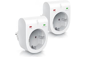 Arendo - 2x Überspannungsschutzadapter - Schuko Schutz-Adapter - Blitzschutz - bis zu 3500 W - IP 20 - integrierter Berührungsschutz - Überspannungsschutz mit LED-Funktionsanzeige - 2er Set