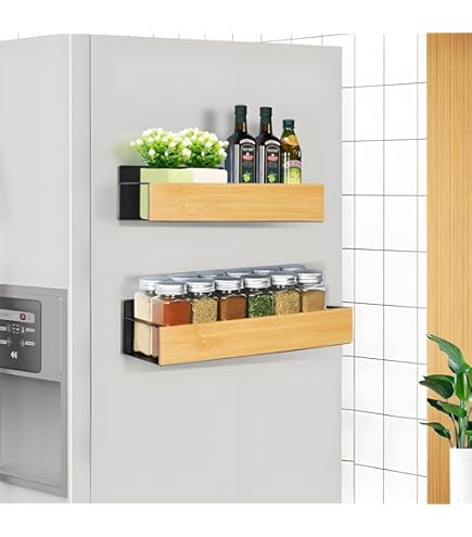 Vetacsion 4 Pack beweegbare koelkast magnetische kruidenrekken, metaal zwart