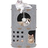 Cat Cave, Indoor Cat Bed, Stable Cave Felt 3 Layers, Large Cat Design with Hanging Sponge Ball and Scratching Mat,35 X 35 X 6