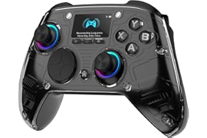 AOC Wireless Gaming Controller for PC/Switch/iOS/Android/PS4, Interactive Screen, Hall Effect Stick & Dual-Mode Trigger, RGB Lighting, Customizable Buttons, Bluetooth/2.4G/Wired (Black)