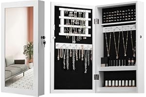 SONGMICS Armario Joyero de Pared, Armario de Joyas con Espejo, Organizador de Joyas para Ahorrar Espacio, Regalos Navidad Mujer, Superficie Blanca y Forro Negro JBC51W