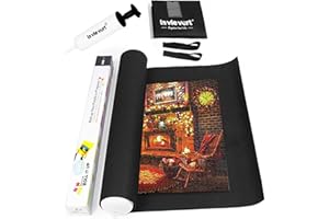 Lavievert - Tappetino per puzzle puzzle in feltro nero, confezione lunga, senza pieghe piegate, fino a 1.500 pezzi, fornito con una borsa con chiusura a cordoncino e una mini mano bianca
