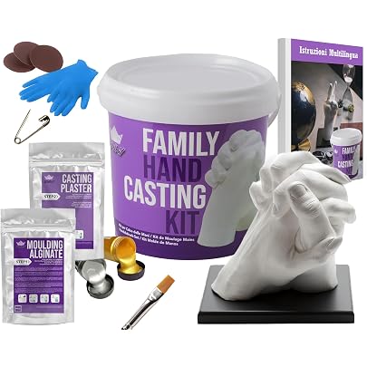 Kit Impronte Famiglia 5 Pastel - Regalo Neonato, Made In France, Con Supporto Legno E Plexiglass
