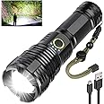 AXRUNZE Rechargeable Flashlights High Lumens, 100000 Lumen Super Bright Flashlight, XHP70 Tactical Flashlight with 5 Modes, Black,18 x 15 x 6 cm, SSZ019E