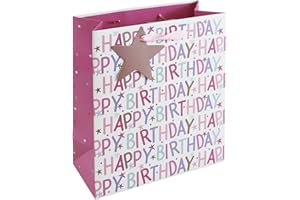 Eurowrap Happy Birthday Girl Pink Occasions Gift Bag with Star Tag Medium Size
