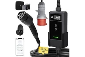 ‎DÉ dé Ładowarka Mobilna 22kW, z Aplikacją [3-Fazowa, 7m, 6-32A] z Licznikiem Prądu, Kablem do Ładowania CEE 32A na Typu 2 i Ładowarką EV do modeli Y, E-208, 500e i innych EV/PHEV