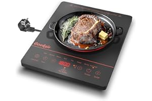 Glaskeramikkochfeld 1 Zone mit Stecker, Cooksir Kochfeld Tragbar 28CM, Einzeln 2000W, Infrarotheizung, 4 Stunden Timer, Sicherheitssperre, Touch-Bedienung, 10A-Steckerdose 220-240V