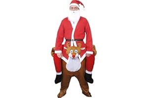 I LOVE FANCY DRESS LTD REINDEER CHRISTMAS COSTUME - RED-NOSED REINDEER PICK ME UP COSTUME WITH PLUSH FAKE LEGS (ONE SIZE) + RED SANTA CLAUS COSTUME WITH MATCHING HAT (SIZE: MEDIUM)