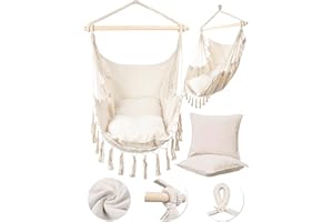 MalTec Wiszący fotel ogrodowy, brazylijski Cocoon, krzesło z poduszką, krzesło wiszące, do użytku wewnątrz i na zewnątrz, beżowy, do zawieszenia, obciążenie do 120 kg