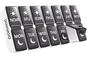 DOHIMGIO Pill Box Organiser 2 Times a Day, Pill Boxes 7 Day Twice a Day, Small Weekly Pill Box Case with 14 Compartments, Black (001)