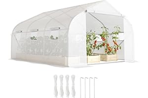 Outsunny Walk-In Polytunnel Greenhouse Warm House Garden Tunnel Shelter Plant Shed with Door and Windows, Galvanised Steel Frame, 4.5 x 3 x 2m, White