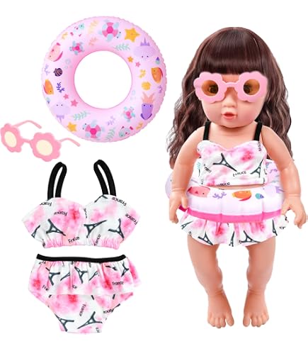 Maillot de Bain pour Poupée, Vêtements de Poupée, Tenue de Bain pour Poupées, Vêtement pour Poupon 35-45 cm, Accessoire Poupee avec Maillot de Bain, Pantalon, Chapeau, Haut