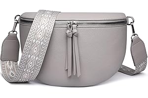 FOMAX Elegante Damen Umhängetasche aus Veganleder mit silbernem Verschluss Bohemian Style