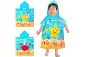 VOBUKE Poncho de Bain Enfant Serviette Microfibre à Capuche Super Doux Absorbant Cape de Bain Séchage Rapide Serviette de Poncho Plage Garcon pour la Salle de Bain Maison, Plage, Piscine, Bebe 0-7 Ans