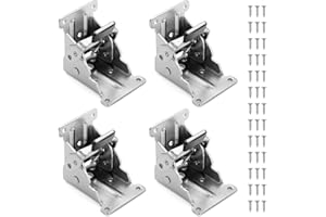 Moendergo 90° Składane Klamerki do Nóg Stołowych, Zawiasy Meblowe ze Śrubami, Samozamykające się, Uchwyt do Regału (Srebro)