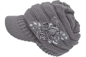 Tuopuda® Chapeau d'hiver Femme Fleur Decor Crochet à Tricoter Bonnet visière Chapeau