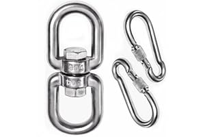 dismboon M8 2+1 Heavy Duty 304 Stainless Steel Swivel Ring Double Ended Swivel Eye Hook with SUS304 Snap Hooks for Web Tree Swing, Aerial Dance, Swing Spinner Hanger, Reliable and Safe