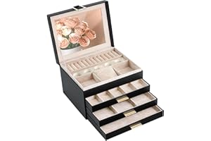 ADEL DREAM Schmuckkästchen Schmuckkasten mit 4 Ebenen Schmuckbox mit Verschluss große Schmuckstücke Schmuckaufbewahrung Geschenke für Damen Schwarz Schwarz