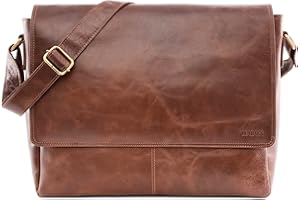 LEABAGS Bolso para Hombres y Mujeres | Bolsa de Portátil 15" | Cuero Genuino | Bolso Bandolera con Correa para el Hombro | Bolsa Mensajera | Bolsa de Trabajo | Bolsa de Maestro