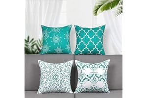 Alishomtll Set di 4 Fodera per cuscinoo, per Esterni federe Decorative, per Divano, Camera da Letto, Poliestere, 45x45cm Turchese