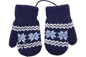 FAXIANTHER Kids Toddler Gloves Age 1-3y Fleece Lined Thermal Mittens with String Baby Girls Boys Winter Warm Mittens Christmas Gloves Outdoor Windproof Coldproof Cycling Ski Snow Mitts Hanging Neck Hand Warmer