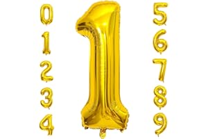 DAZAKA Ballon Anniversaire 1 An Or - 101 CM Ballon Chiffre Numéro 1 Doré - Décoration Anniversaire 1 An - Décoration Fête - Vole Grâce à l'Hèlium