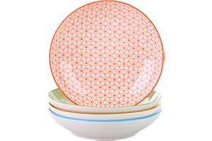 vancasso Natsuki 8.5 inch Pasta Bowls Set, 4 Pieces Japanese Style Deep Plates, Porcelain Colorful Soup Plate Set (21 * 21 * 4.5cm)