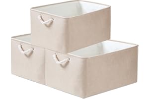 Mangata Fabric Storage Boxes, Storage Baskets for Shelves, 3 Pack (Light Khaki, L)