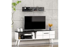 HOMIDEA NORA Mobile TV - Credenza TV - Set Soggiorno Moderno - Parete Attrezzata con mensola da muro (Bianco/Marmo Nero)