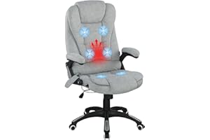 Vinsetto Silla de Oficina con Masaje de 6 Puntos Silla de Escritorio Giratoria con Función Basculante con Calefacción Altura Ajustable Respaldo Reclinable y Mando a Distancia 65x71x110-120 cm Gris