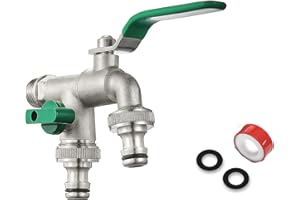 DERUAKU Double Tap Garden Outlet Tap Valve, 1/2 Inch External Tap Kit, Premium Outdoor Brass tap for Garden, Household and Industrial Use