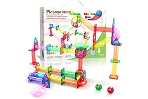 PicassoTiles Marble Run Magnetic Tile Race Track Toy Play Set STEM Building & Learning Early Educational Child Magnet Construction Block Creative Kit Boys & Girls Age 3+ Years Old Toys PTG40