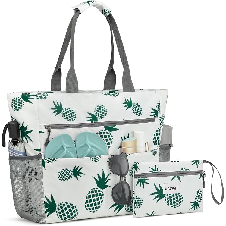 Sac De Plage XXL Lubardy 30L Ou 40L - Multi-Poches, Fond Rigide Amovible - Beige - Pour Famille Ou Voyage