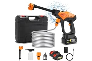 AOODIL Hidrolimpiadora de Alta Presion, Hidrolimpiadora Bateria con Boquilla 6 en 1, 600PSI Pistola de Agua a Presión con 2 Baterías, Hidrolimpiadora de Bateria para Limpiar Coche, Terraza, Jardín