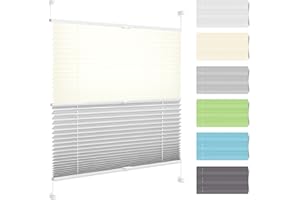 Bellemax Plissee ohne Bohren Verdunkelung (Day and Night), Beige-Grau 90x120cm Thermo Plissee 100% Verdunkelnd & lichtundurchlässig Jalousie, Doppel-Plissee farbig zum Klemmen fürs Fenster & Tür