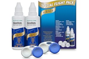 Boston Simplus Travel Contact Lens Solution, 2X 60ml Flight Pack Size, Multi-Action Solution for Rigid Gas Permeable Contact Lenses, Clean, Disinfect & Condition, 2X Lens Cases for Travel Convenience