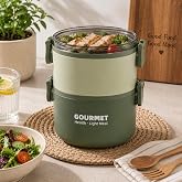 2 Katlı Yemek Termosu, Sızdırmaz Beslenme Kabı, B&ouml;lmeli Yemek Saklama Kabı, Yeşil Taşınabilir Lunch Box Yuvarlak
