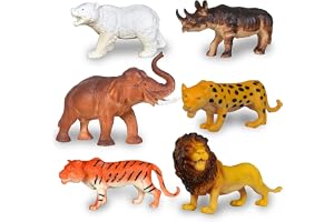 TEC TAVAKKAL Set of 6 Big Size Full Action Toy Figure Jungle Cartoon Wild Animal Toys Figure Playing Set for Kids Current Animals Bear Rhino Elephant Leopard Tiger Lion Toys for Kids (Big)