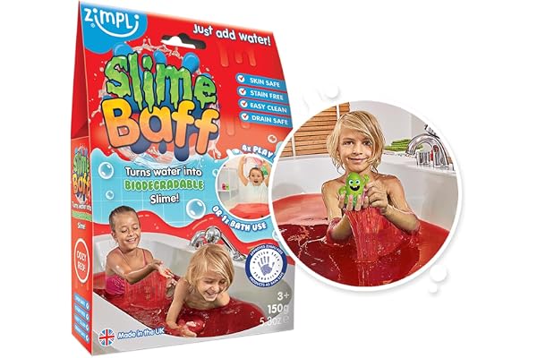 ZIMPLI - Slime Baff Rouge, 1 Bain ou 4 utilisations pour Jouer, Ajoutez Simplement de l’Eau pour créer Une Slime gluante, Accessoire pour bac sensoriel, Cadeau pour garçons et Filles